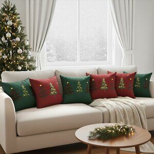 SOGA 6PC 45cm Christmas Tree Pillowcase Set – Red & Green Festive Holiday covers